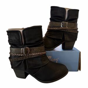 Jellypop Evolve Black Heeled Boots Strap Boho Western Winter Fall Moto Women’s